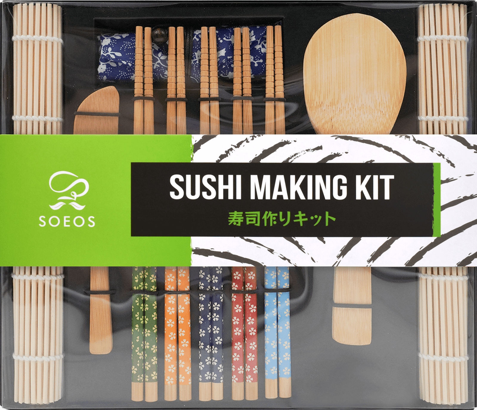 Natural Bamboo 10-Piece Sushi Making Kit with Gold Rim
