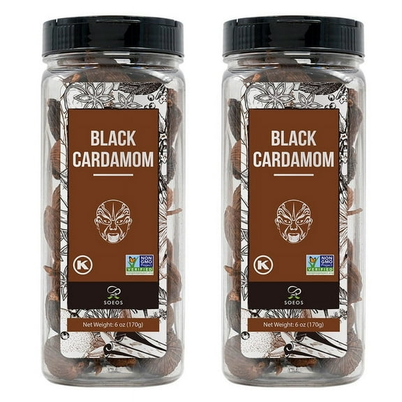 Soeos Black Cardamom 6 oz, 2 Pack, total weight 12oz