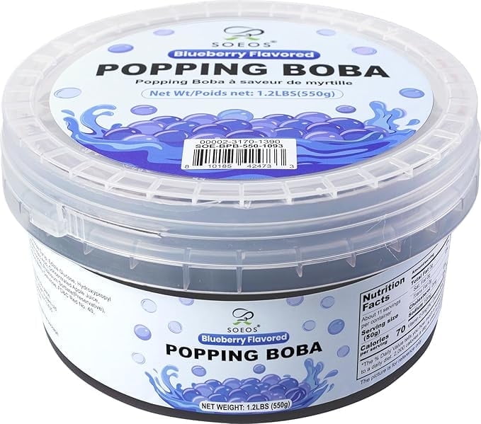 Soeos Blueberry Popping Boba Sweet & Juicy Pearls, 550g