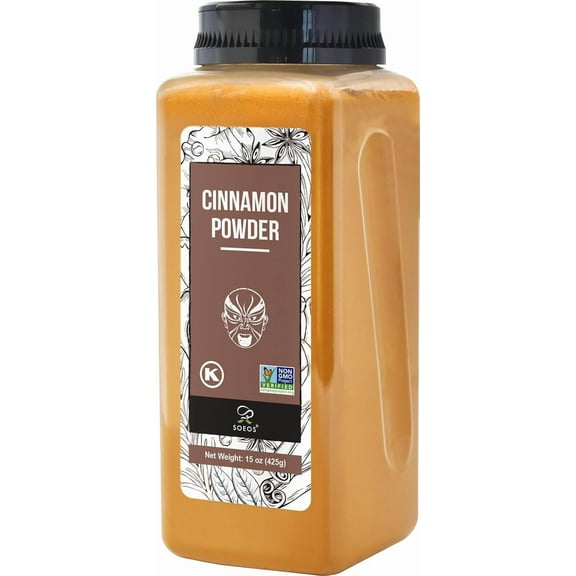 Soeos Cinnamon Powder, 15 oz (425g) Cinnamon, Ground Cinnamon, Cinnamon Sticks, 100% Raw, Non-GMO, Kosher Certified, Cinnamon Seasoning Spice for Coffee, Baking, Cooking and Beverages.