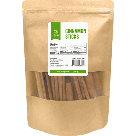 Soeos Cinnamon Sticks, 6 oz (170g), Medium Kraft Bag