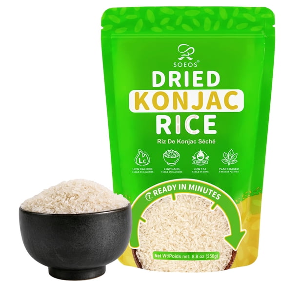 Soeos Dried Konjac Rice, 8.8oz (250g), Gluten Free Shirataki Rice, Low Carb, Low Calorie, Sugar Free, Keto Friendly, Regular Rice Alternative, Plant-Based, Perfect for Stir-Fries, Soups