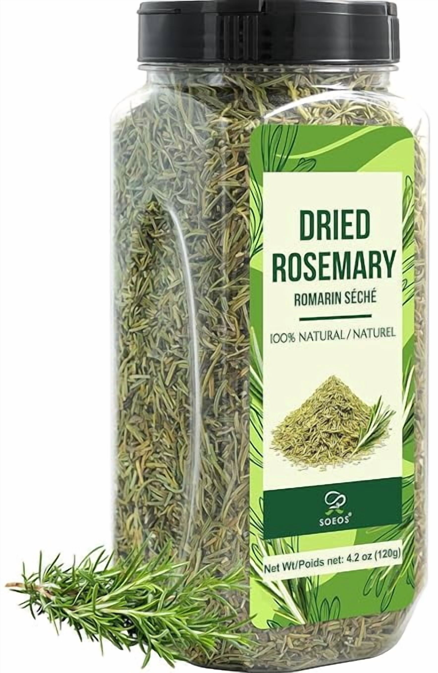 Soeos Dried Rosemary Leaves, 4.2 oz (120g), Whole Rosemary for Cooking, Seasoning, Baking, Roasting, Marinades and Tea, Premium Quality, All Natural, Aromatic Dried Herb