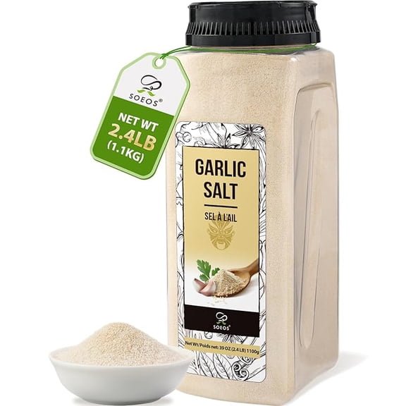 Soeos Garlic Salt, 38.8 oz (1.1 kg), Premium Garlic Seasoning Blend, Savory All-Purpose Garlic Salt for Meat, Vegetables, Seafood, Pasta, Marinades & Everyday Cooking