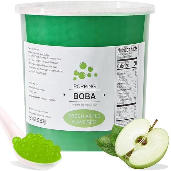 Soeos Green Apple Popping Boba, 6.6 lbs, Bursting with Juicy Green Apple Flavor, Ready-to-Eat, Ideal for Bubble Tea, Frozen Yogurt & Desserts
