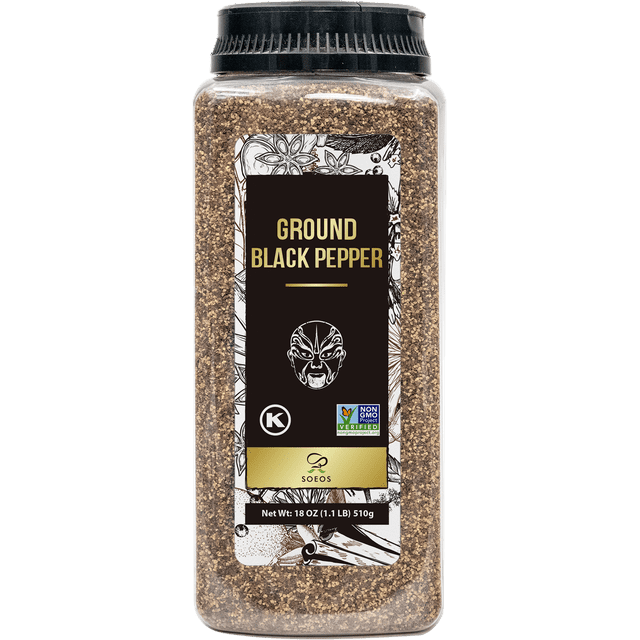 Soeos Ground Black Pepper 18oz, NonGMO and Kosher, Sharp and Aromatic