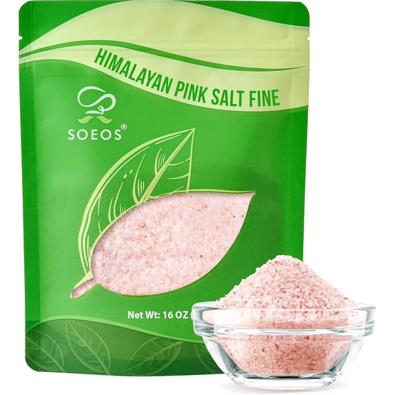 Soeos Himalayan Pink Salt 16 oz, Fine Grain, Non-GMO, Kosher, Salt for Grinder Refill