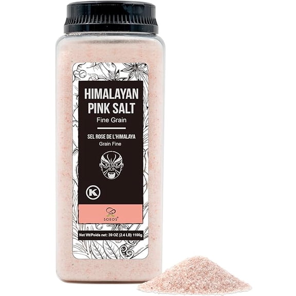 Soeos Himalayan Pink Salt, Fine Grain, 38.8 oz (1.1 kg), Natural Pink Rock Salt, Fine Sea Salt Alternative for Cooking, Baking, Seasoning & Everyday Use