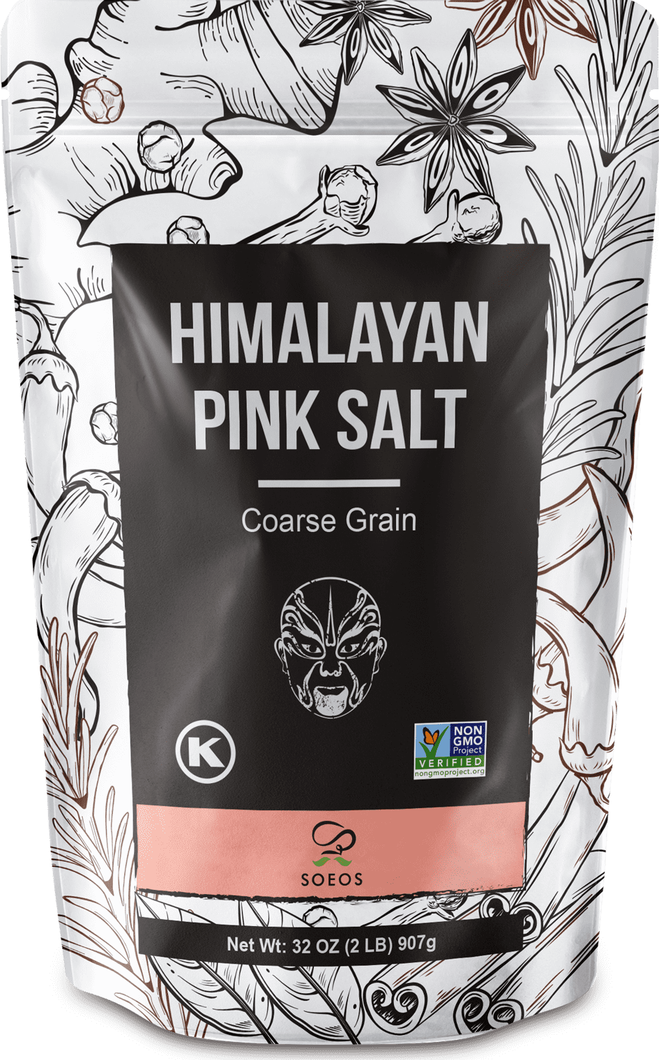 Soeos Himalayan Pink Salt 2lbs (32oz), Coarse Grain, Natural Pure Rock