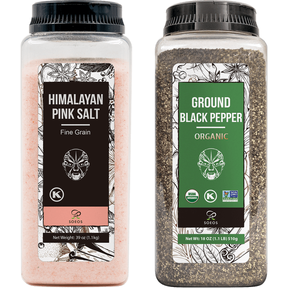 Soeos Himalayan Pink Salt 39 oz & Ground Black Pepper 18 oz,Fine Grain,Salt and Pepper Set