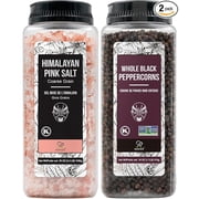 Soeos Himalayan Pink Salt 39 oz & Whole Black Peppercorns 18 oz Set, Coarse Grain Salt, Non-GMO, Kosher, Premium Grinder Refill Seasoning Bundle