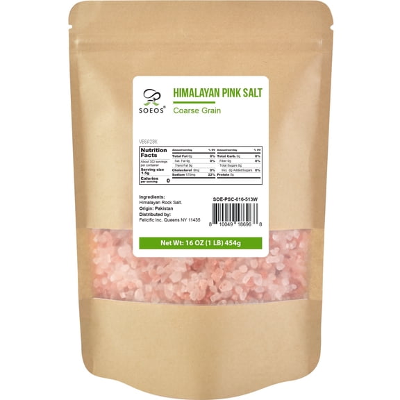Soeos Himalayan Pink Salt, Coarse Grain, 453.59 Grams