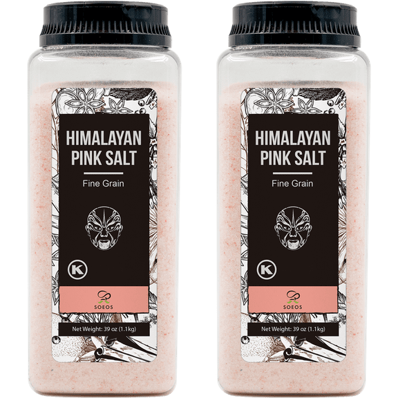 Soeos Himalayan Pink Salt Fine Grain, 2.4lb (38.8oz), 2 Packs total Weight, 77.6 oz.