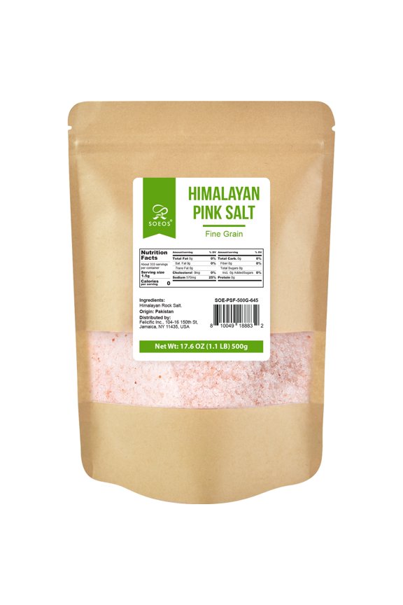 Himalayan Pink Salt, Fine Grain, 500g (1.1 lbs), 17.6 oz. Kraft Bag