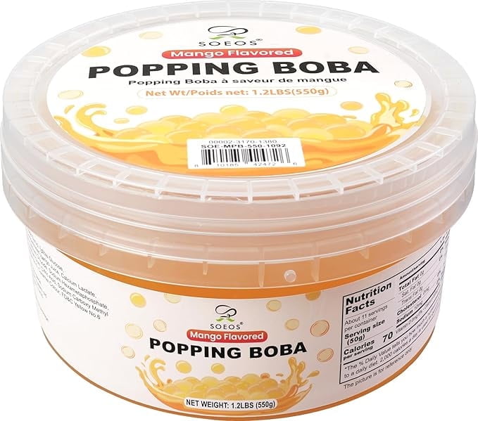 Soeos Mango Popping Boba, 550g Juicy Mango Flavor Pearls for Bubble Tea, Frozen Yogurt, Desserts & Drinks