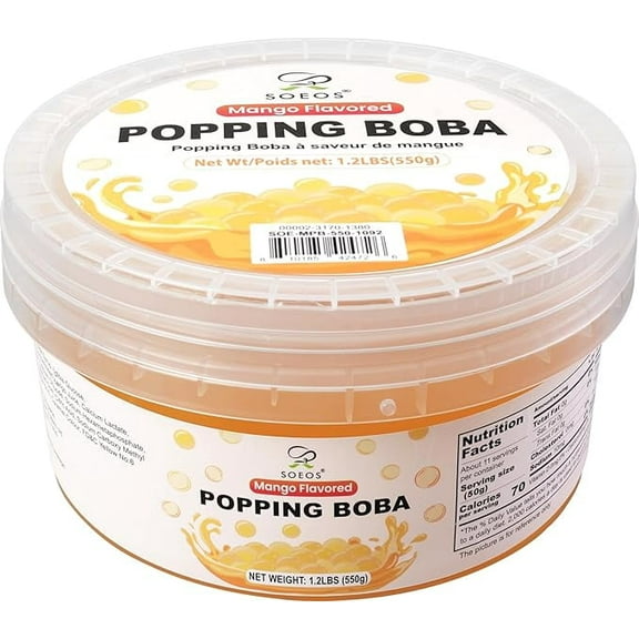 Soeos Mango Popping Boba, 550g Juicy Mango Flavor Pearls for Bubble Tea, Frozen Yogurt, Desserts & Drinks