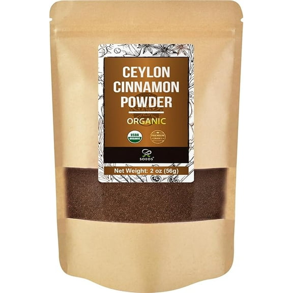Soeos Organic Ceylon Cinnamon Powder, Grade 1, 2 oz (56g), Pure Ground Cinnamon from Sri Lanka, Perfect for Baking, Cooking and Beverages