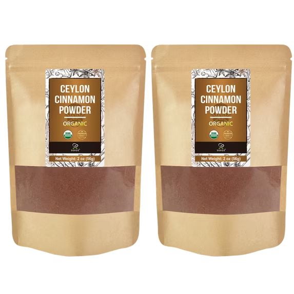 Soeos Organic Ceylon Cinnamon Powder, Grade 1, 2oz (56g), 2 Pack