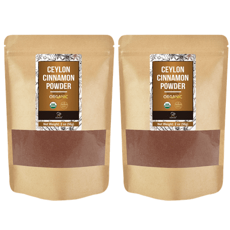 Soeos Organic Ceylon Cinnamon Powder, Grade 1, 2oz (56g), 2 Pack