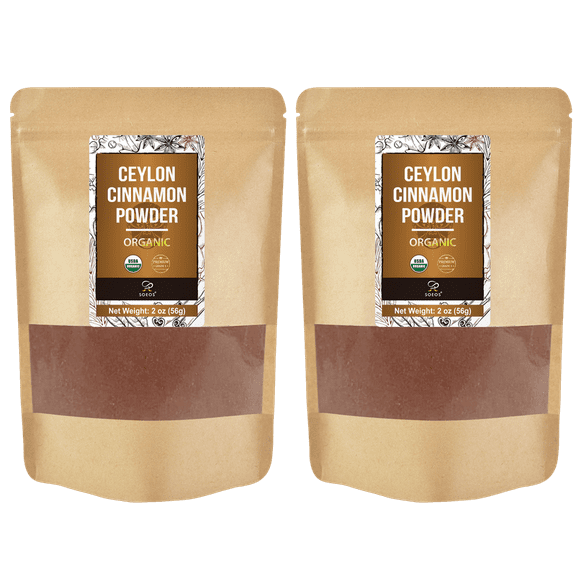 Soeos Organic Ceylon Cinnamon Powder, Grade 1, 2oz (56g), 2 Pack