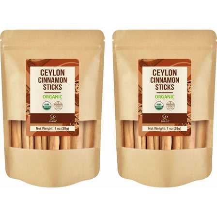 Soeos Organic Ceylon Cinnamon Sticks, 1oz, (28g), 2 Pack