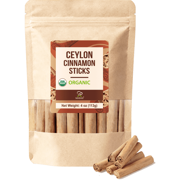 Soeos Organic Ceylon Cinnamon Sticks, 4 oz (113 g), Premium Whole Ceylon Cinnamon, Perfect for Baking, Cooking, and Tea