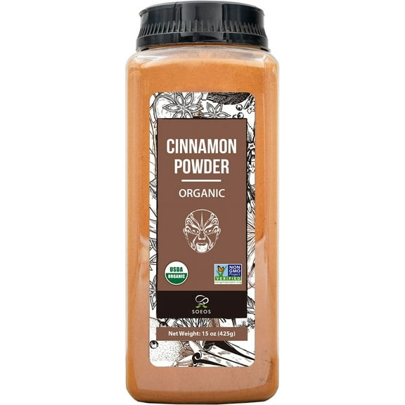 Soeos Organic Cinnamon Powder, 15 MDA05oz (425g), Ground Cinnamon, 100% Raw, Non-GMO, Kosher Certified, Seasoning Spice for Coffee, Baking, Cooking and Beverages