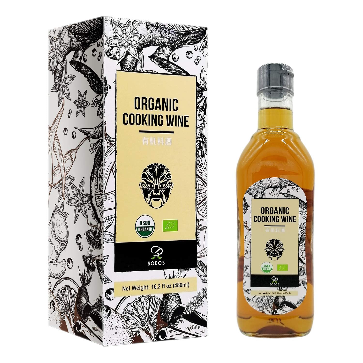 Soeos Organic Cooking Wine, Shaoxing Cooking Wine, Rice Cooking Wine 16.2oz (480ml)