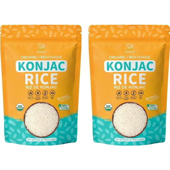 Soeos Organic Konjac Rice,Dried Shirataki Rice,8.8oz (250g),Pack of 2,Gluten Free,Plant-Based,Low Carbs,Quick-Cooking Rice Alternative,Pantry Staple for Stir-Fries,Soups & More,Total 17.6oz (500g)