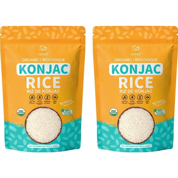 Soeos Organic Konjac Rice,Dried Shirataki Rice,8.8oz (250g),Pack of 2,Gluten Free,Plant-Based,Low Carbs,Quick-Cooking Rice Alternative,Pantry Staple for Stir-Fries,Soups & More,Total 17.6oz (500g)