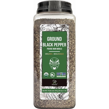 Soeos Organic Black Pepper Ground Fine 18oz (510g), Non-GMO, Freshly Packed, Fine Ground Black Peppercorns Powder for Refill.