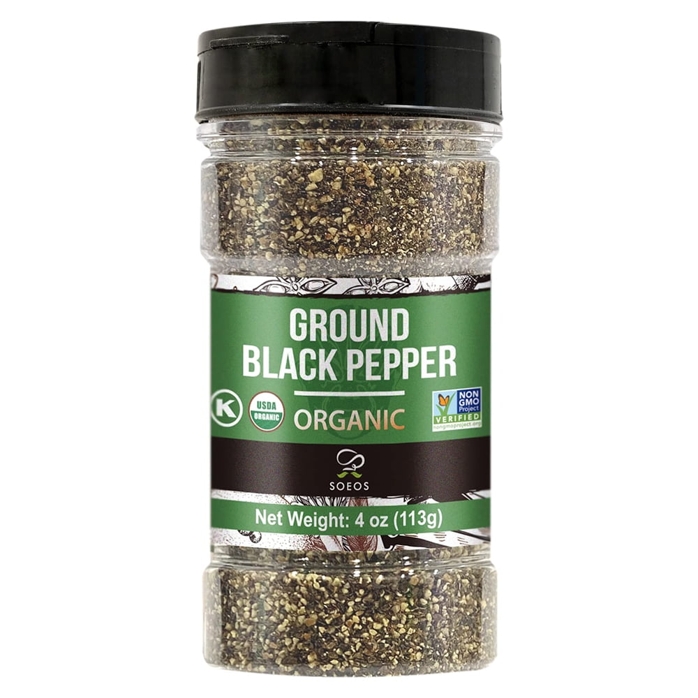 Soeos Organic Ground Black Pepper, 4oz (113g) Black Pepper Powder
