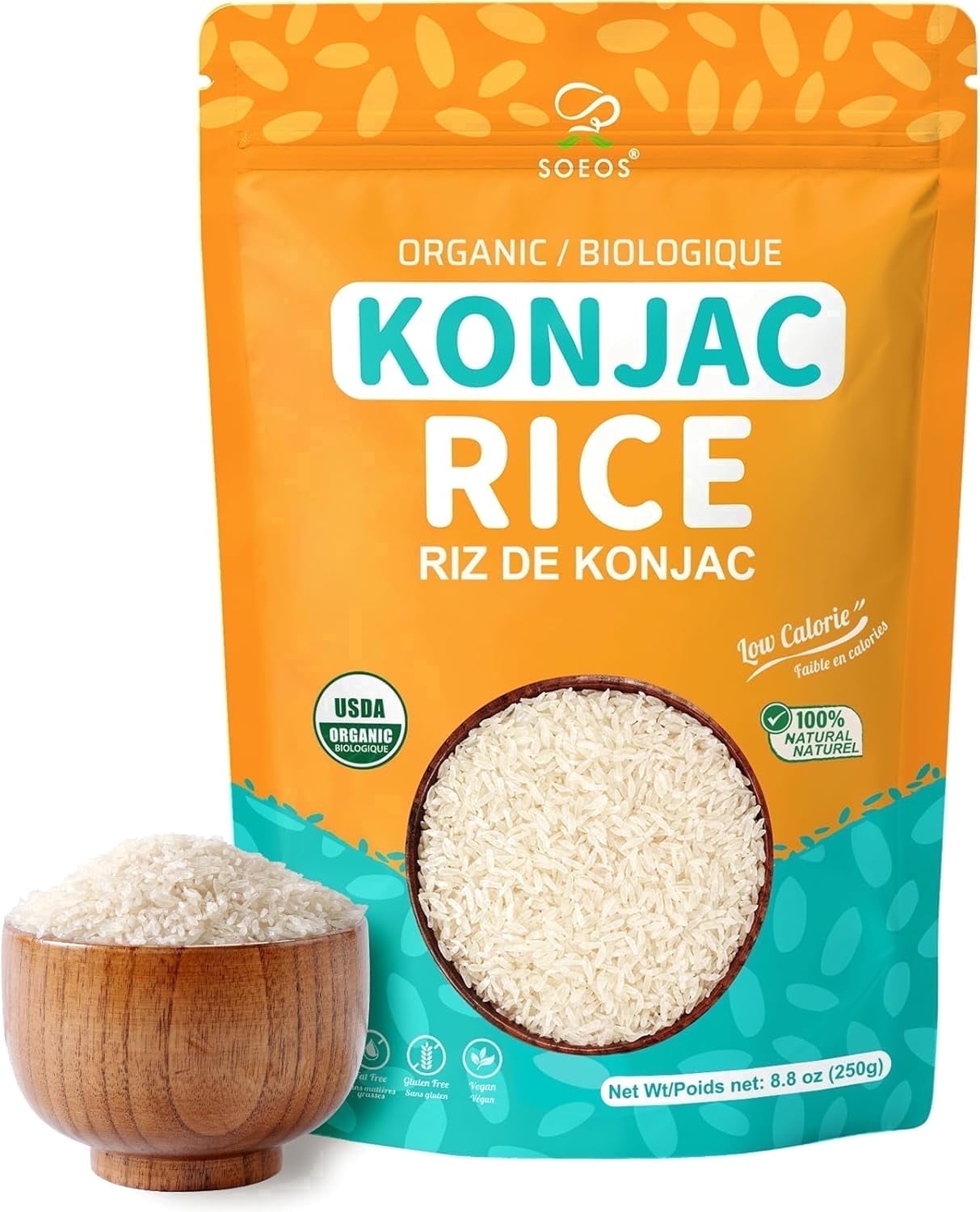 Soeos Organic Konjac Rice, 8.8oz (250g) Each), Plant-Based, Quick ...
