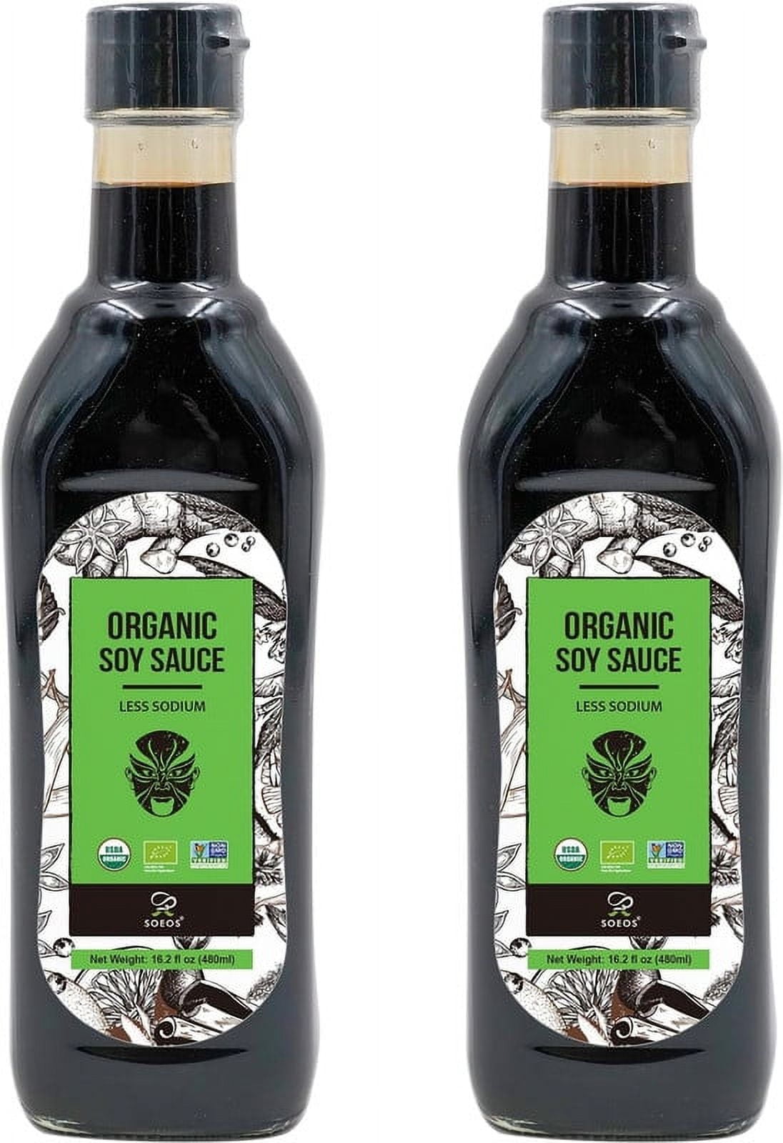 Soeos Organic Low Sodium Soy Sauce, 2 Pack of 16.2oz (480ml)