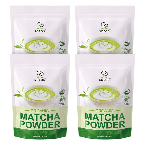Soeos Organic Matcha Powder, 2 oz, 4 Packs, Total Weight 8 oz