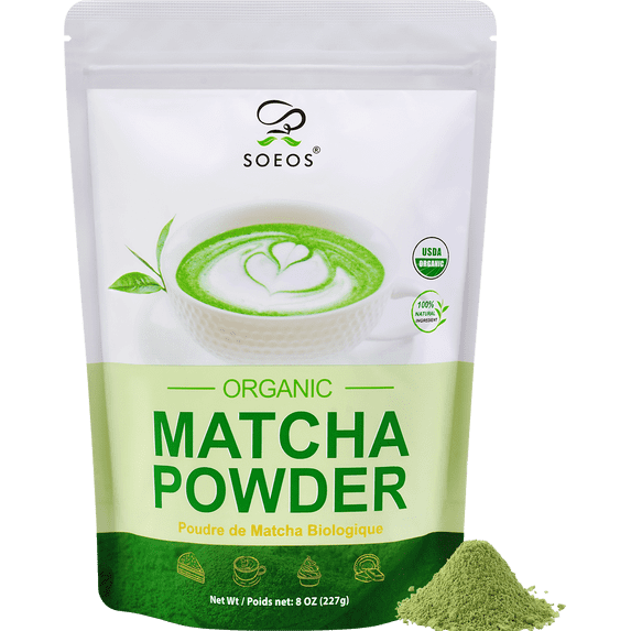 Soeos Organic Matcha Powder 8 oz (227g) – Japanese Culinary Grade, Fine Ground for Lattes, Smoothies, Baking, and Cooking