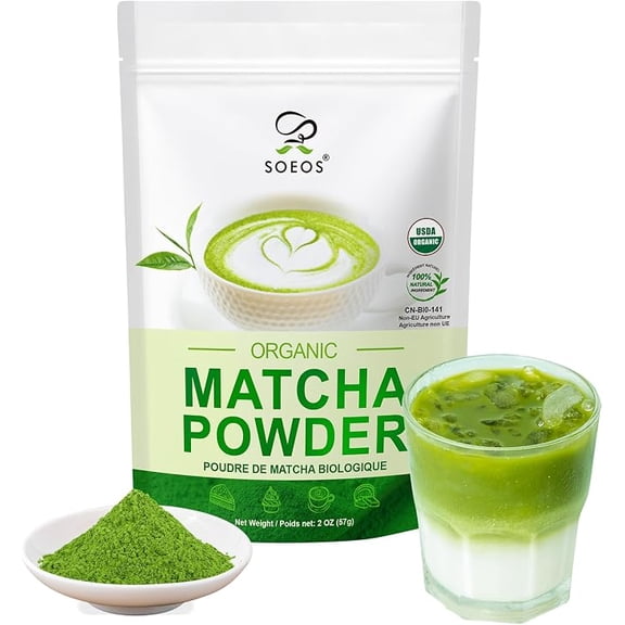 Soeos Organic Matcha Powder - Japanese Matcha, 2 oz (57g) | Antioxidant-Rich Green Tea for Lattes, Smoothies & Baking | Recyclable Bag