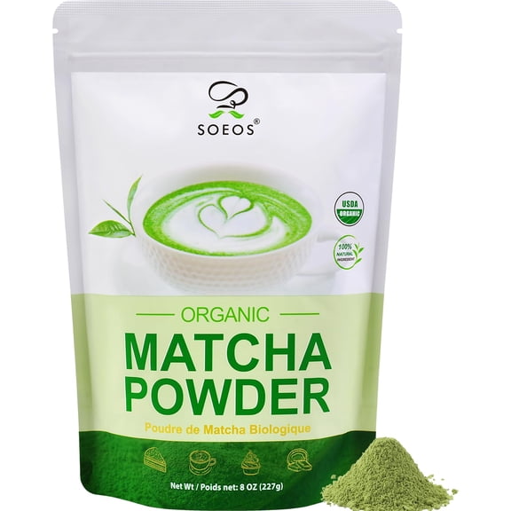 Soeos Organic Matcha Powder, Matcha Green Tea Powder, 8 oz (227g), Antioxidant-Rich Matcha Powder for Lattes, Smoothies and Baking, Recyclable Bags