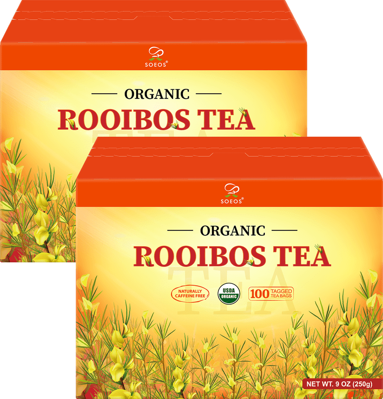 Soeos Organic Rooibos Tea,100 Teabag, 9oz (250g), 2 Packs, Total Weight of 18 oz (500g)