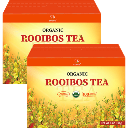 Soeos Organic Rooibos Tea,100 Teabag, 9oz (250g), 2 Packs, Total Weight of 18 oz (500g)