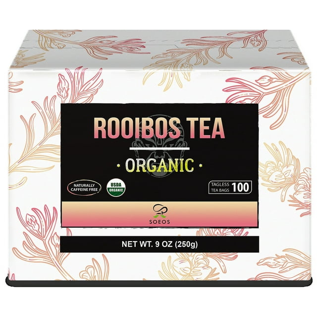 Soeos Organic Rooibos Tea, 100 Bags, 9oz, USDA Certified, Caffeine Free ...