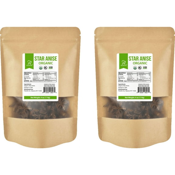 Soeos Organic Whole Star Anise 4 oz (114g), 2 Pack, total weight 8oz
