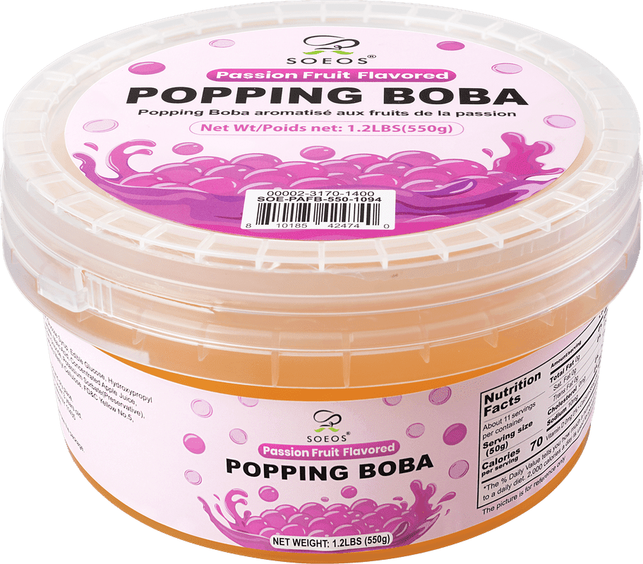 Soeos Passion Fruit Popping Boba, 550g Tropical Flavor Pearls for Bubble Tea, Smoothies & Desserts