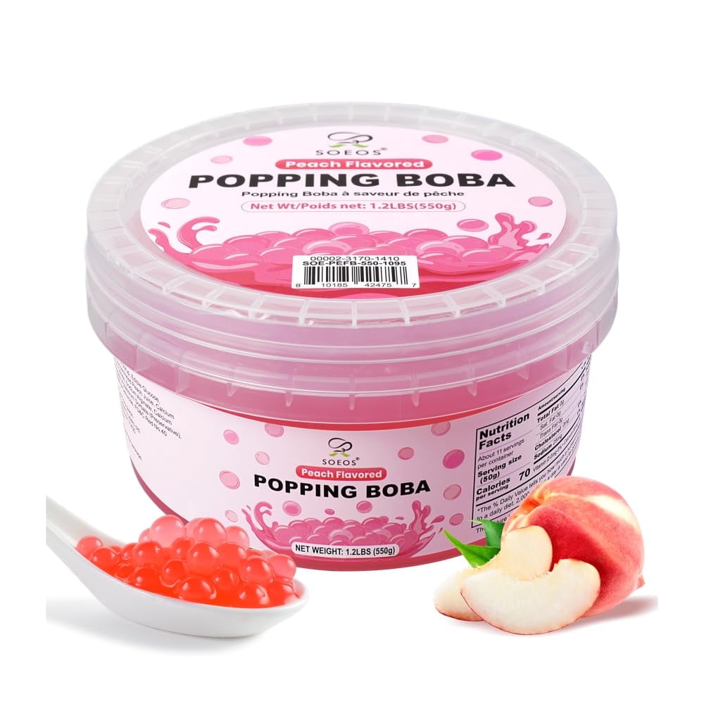 Soeos Peach Popping Boba, 550g Juicy Peach Flavor Pearls for Bubble Tea, Frozen Yogurt & Desserts
