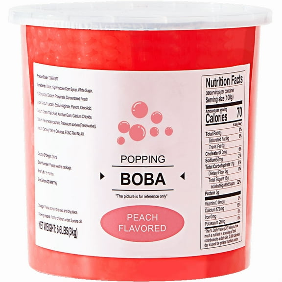 Soeos Peach flavored Popping Boba Pearls, Bursting Boba Pearls for Bubble Tea, Beverages, Shakes, Desserts, Smoothie and Ice Cream Topping 2.99kg, 1 Pack)