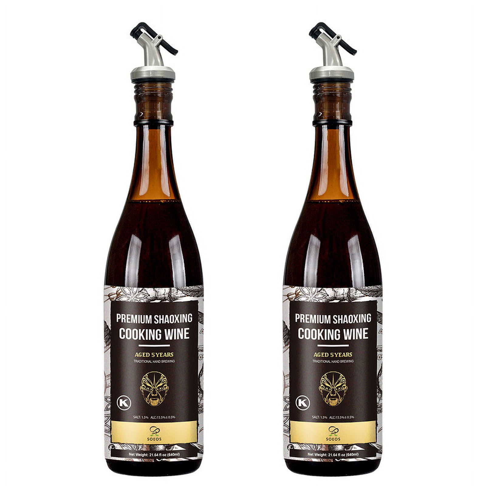 Soeos Premium Shaoxing Cooking Wine 21.64 fl oz, 16 Servings per Container, 2 Packs with Pour Spouts