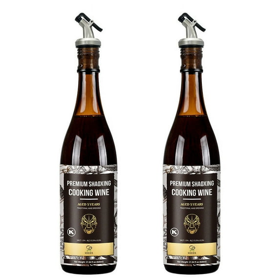Soeos Premium Shaoxing Cooking Wine 21.64 fl oz, 16 Servings per Container, 2 Packs with Pour Spouts