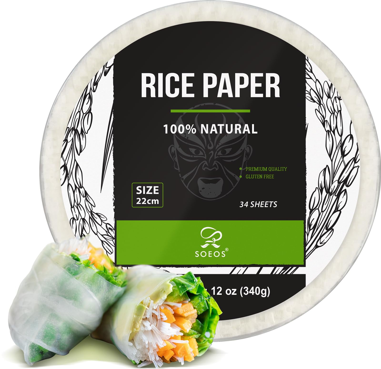 Soeos Rice Paper, White Rice Paper Wrappers, 1 Pack, 34 SheetsFresh