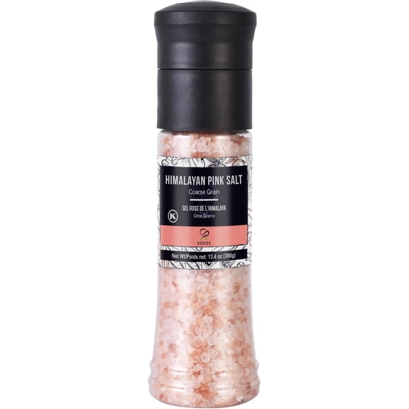 Soeos Salt Grinder Set, Himalayan Pink Salt, Coarse Grain, Salt for Grinder Refill, 13.4 Oz (380g), Refillable Plastic Bottle, Rock Salt, Kosher Salt Set (Pack of 1)