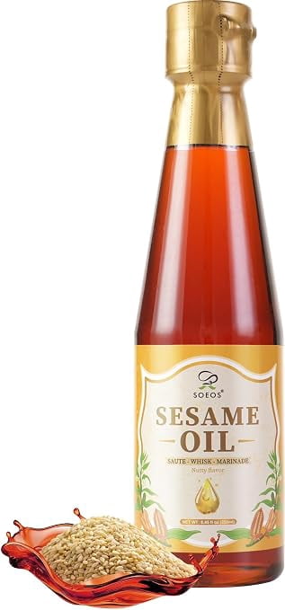 Soeos Sesame Oil, 8.45 Fl Oz (250 ml), Pure Roasted Sesame Seed Oil for Cooking & Seasoning, Rich Nutty Aroma, Ideal for Stir-Fry, Marinades, Noodles & Asian Cuisine